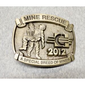 Mine Reacue Gold Tone Belt Buckle 2012 Coal Mining Fits 2" Belt  3" x 2.5"